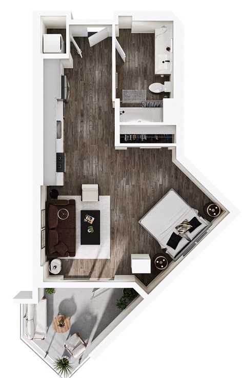 Floor plan for studio, 1 bath, 586 sqft